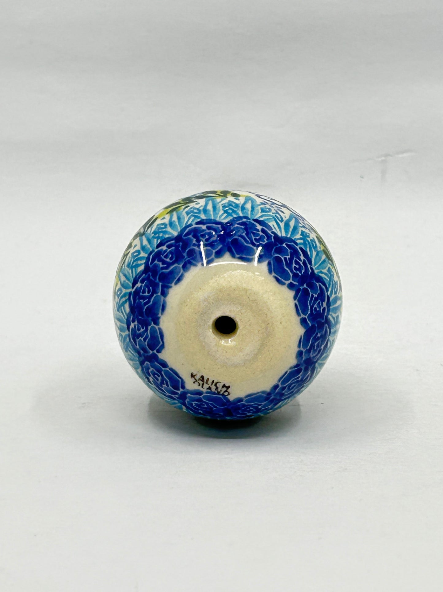 Kalich Stoneware Egg - White and Aqua Flower - Unikat
