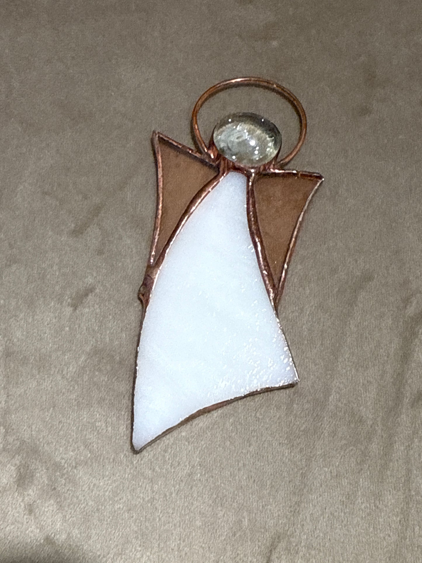 White Glass Angel with Pink Glass Wings