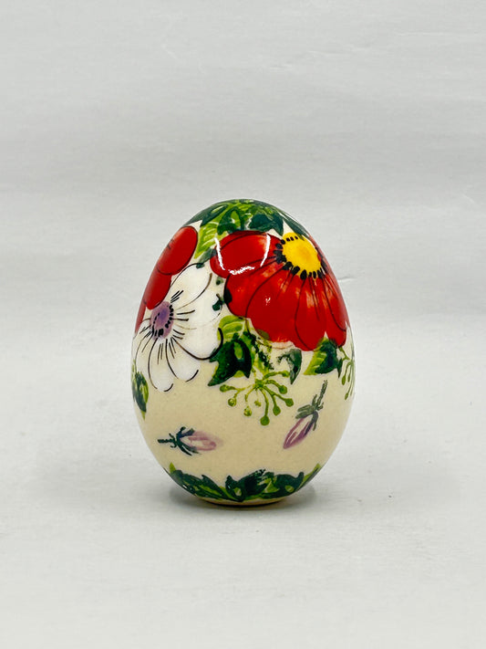 Kalich Stoneware Egg - Red and White Large Floral - Art1