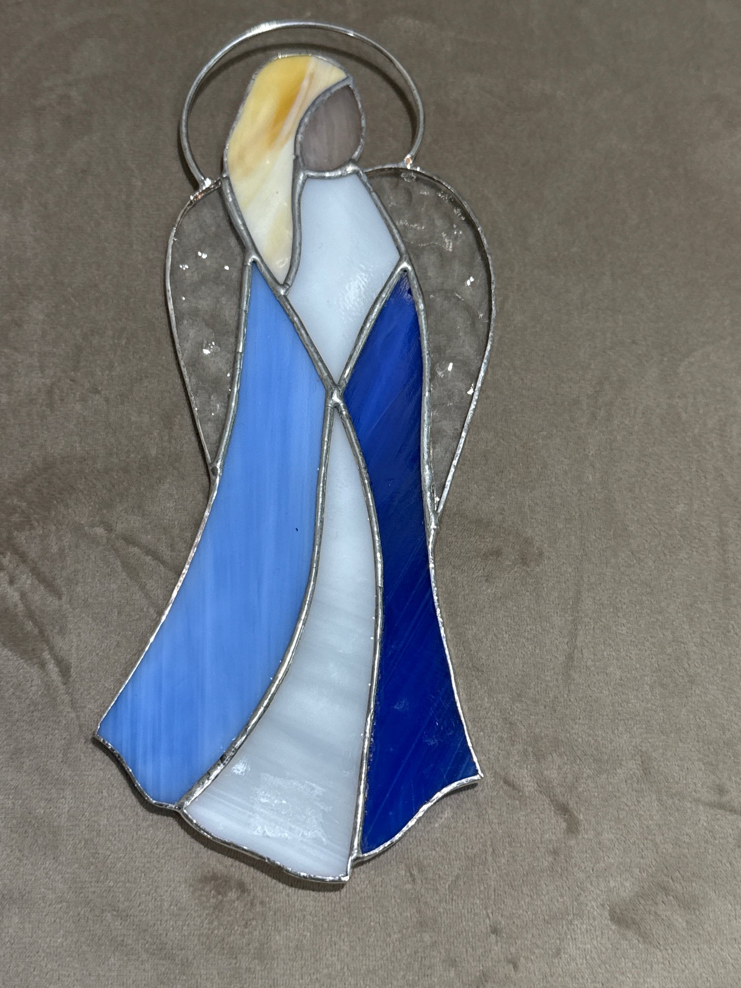 Tall Glass Prayer Angel with Blue Dress