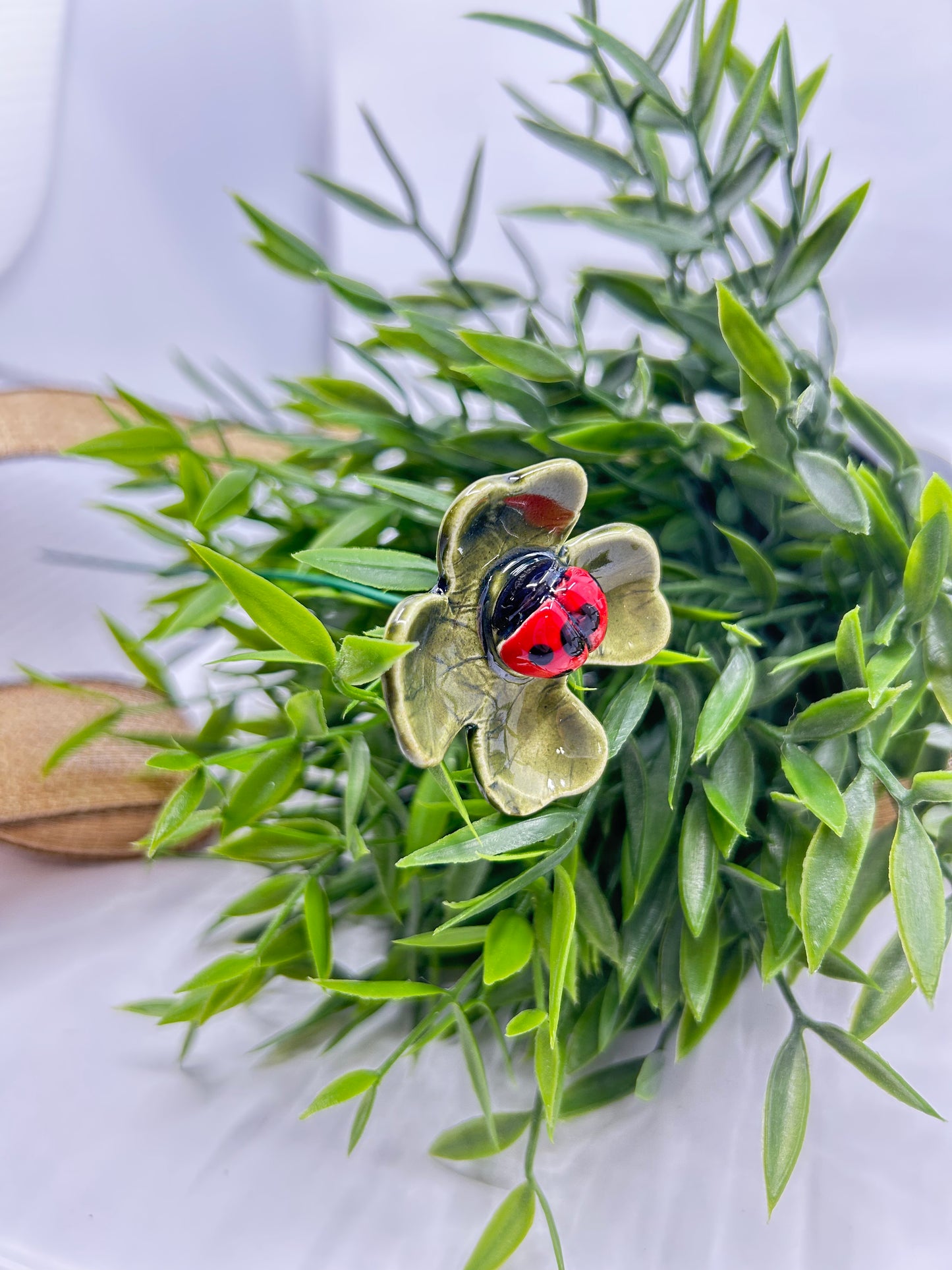 Ceramic Ladybug on Clover