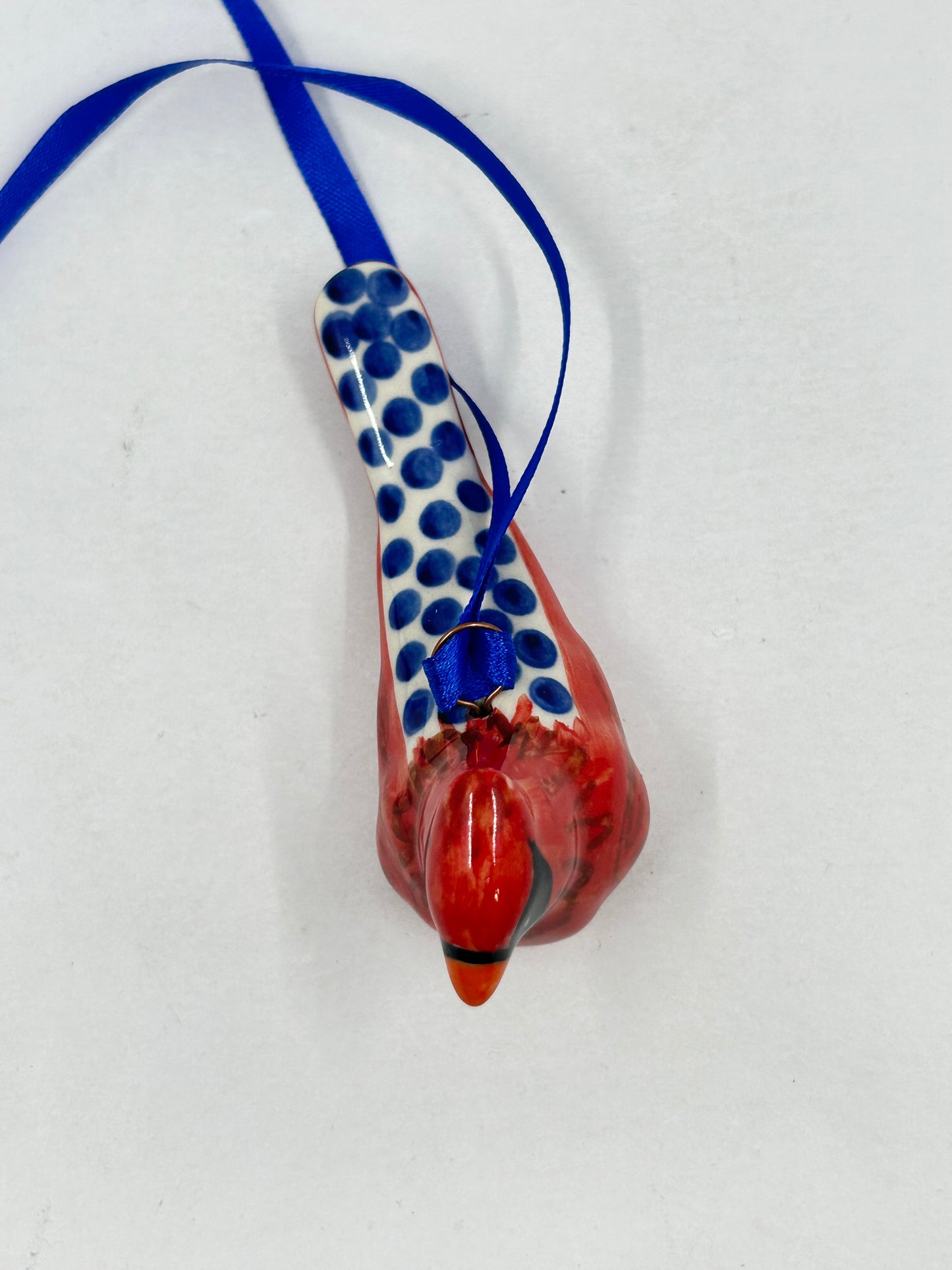 Cardinal Ornament - Blue Dot Feathers #5