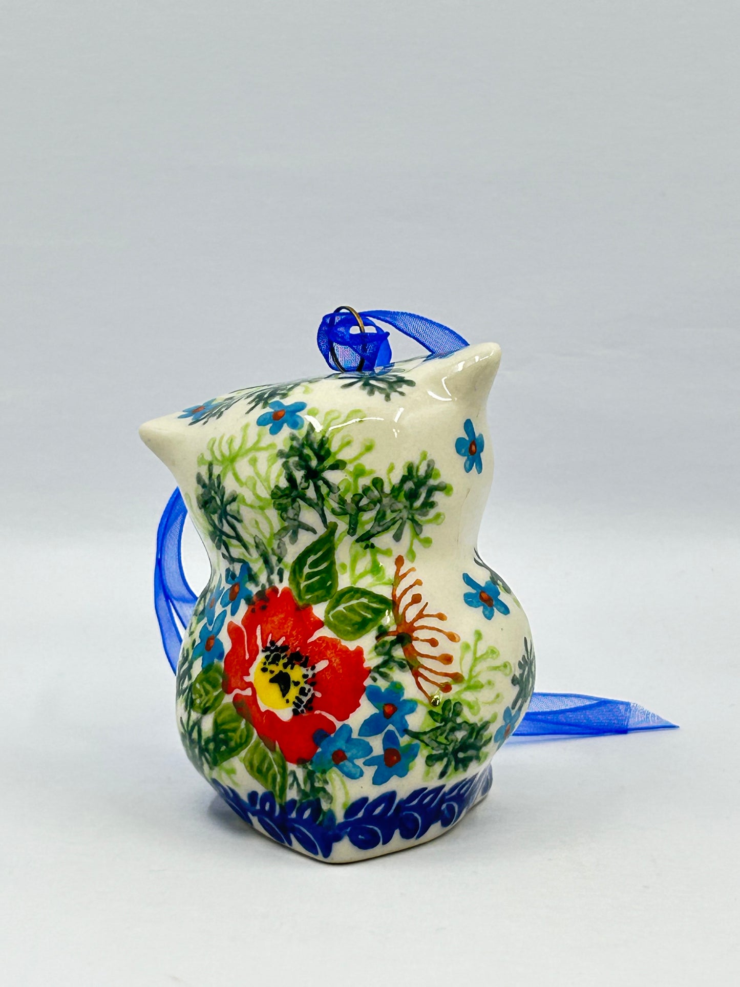 Owl Ornament - Red Blue Flower