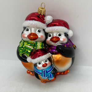 Penguin Family Polish Hand Blown Ornament