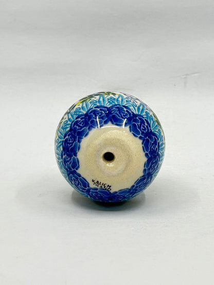 Kalich Stoneware Egg - White and Aqua Flower - Unikat