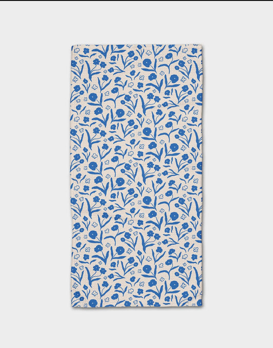 Geometry Blooming Blue Floral Bar Towel