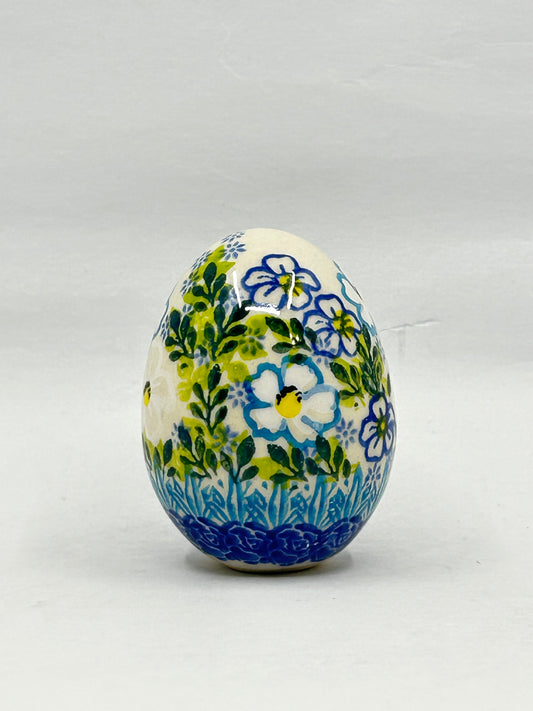 Kalich Stoneware Egg - White and Aqua Flower - Unikat