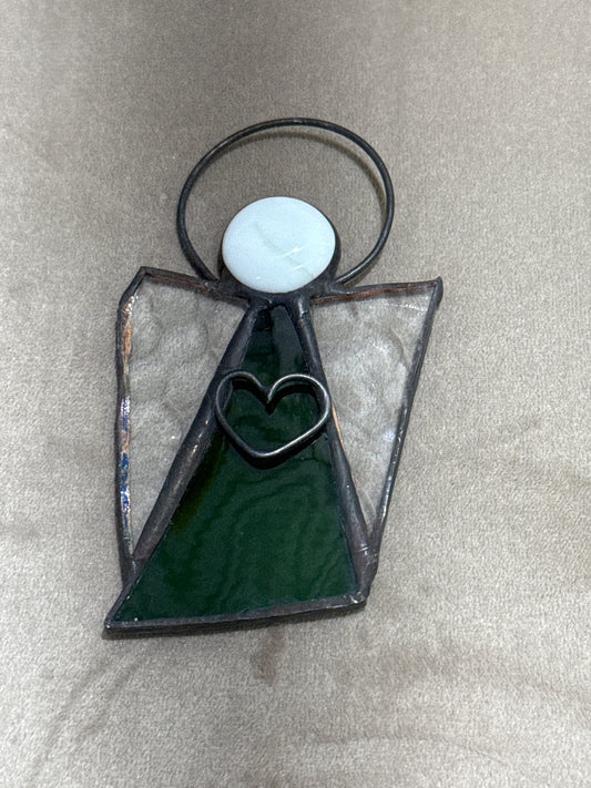 Green Glass Angel with Heart