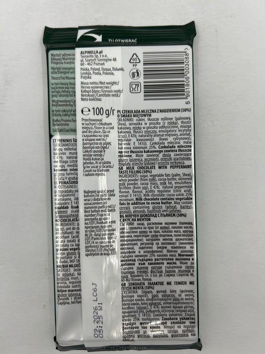 Milk Chocolate with Peppermint Filling Bar by Alpinella