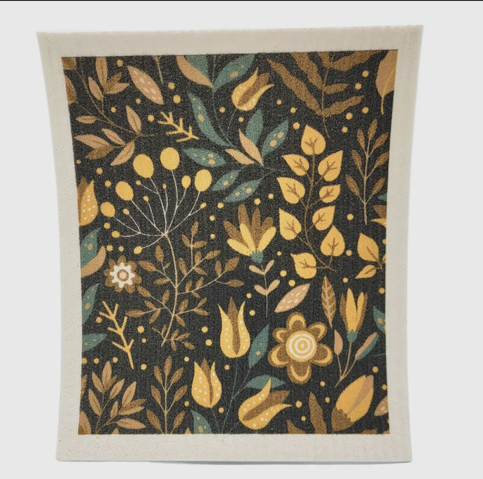 Golden Spring Flowers Swedish Dishcloth