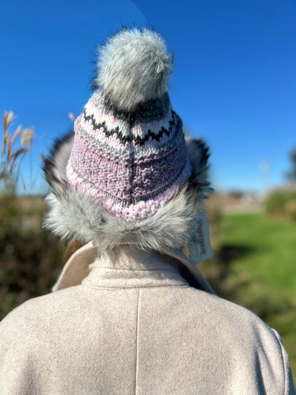 Pink/Grey Hat with Faux Fur