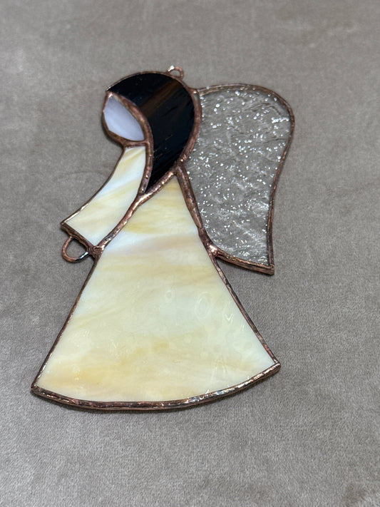Brown Haired with Tan Dress Prayer Girl Glass Angel