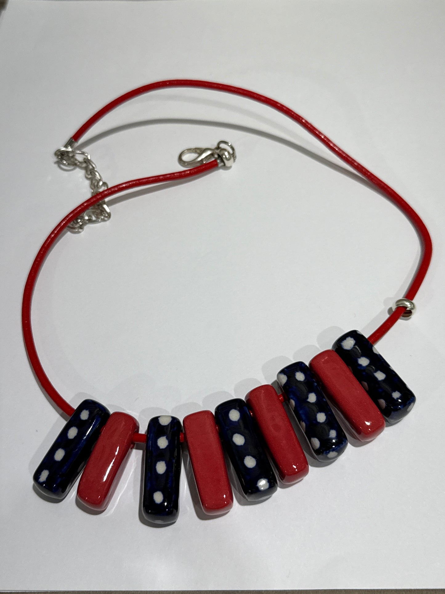 Rectangular Polka Dot & Red Necklace