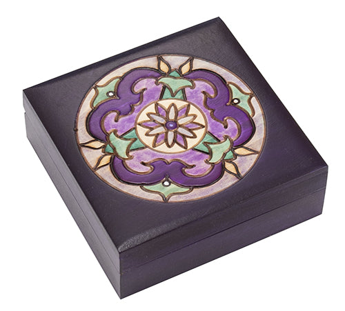 Mandala Purple Square Polish Linden Wood Box