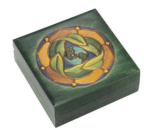 Mandala Green Square Polish Linden Wood Box