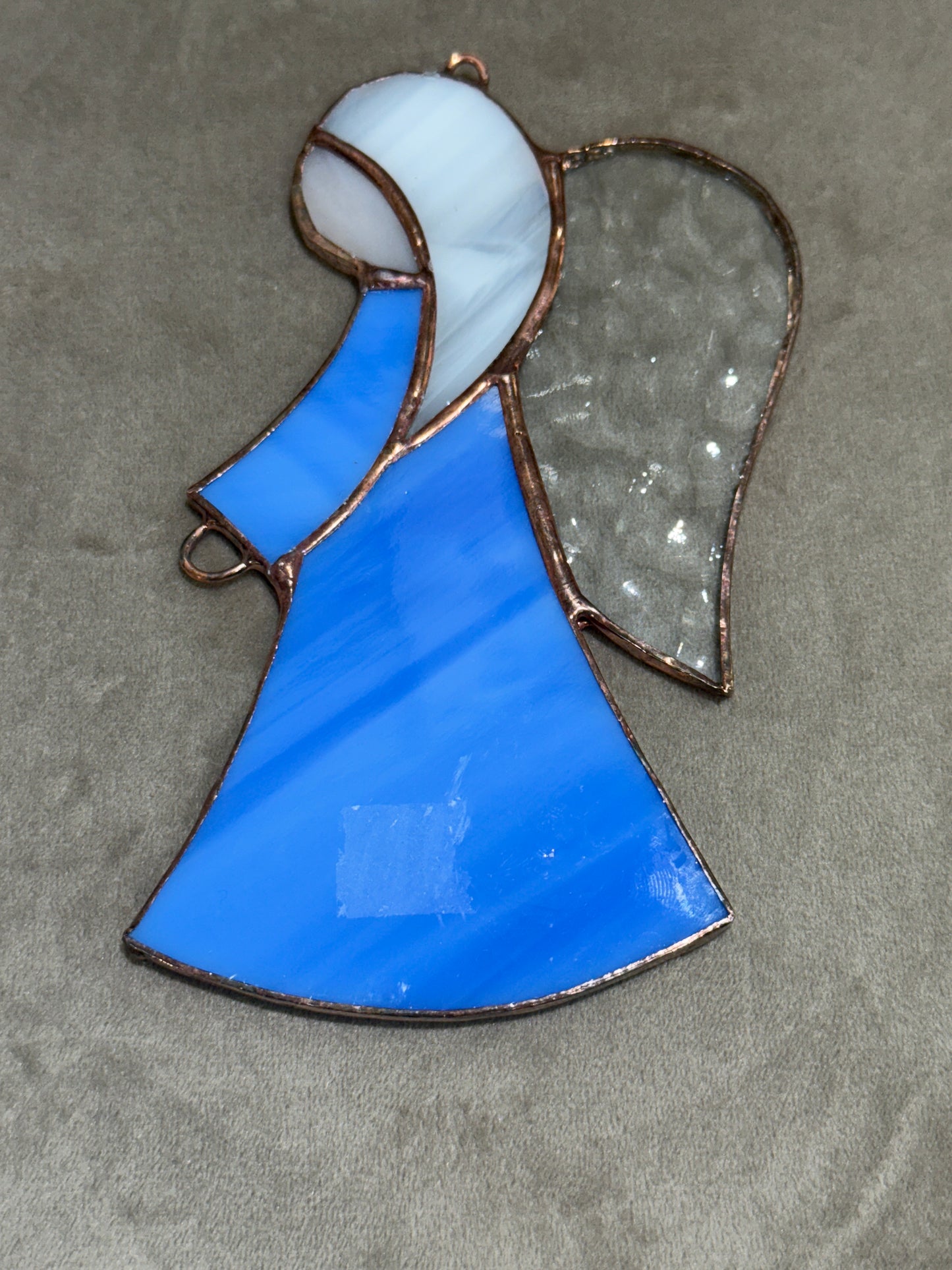 White Haired with Blue Dress Prayer Girl Glass Angel