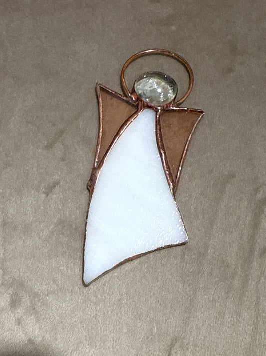 White Glass Angel with Pink Glass Wings
