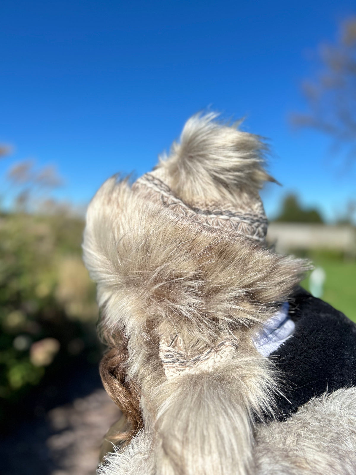 Latte Hat with Cable Weave and Faux Fur