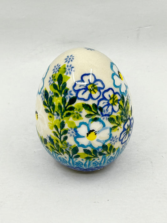 Kalich Stoneware Egg - White and Aqua Flower - Unikat