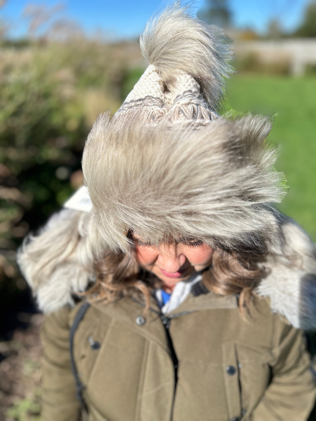Latte Hat with Cable Weave and Faux Fur