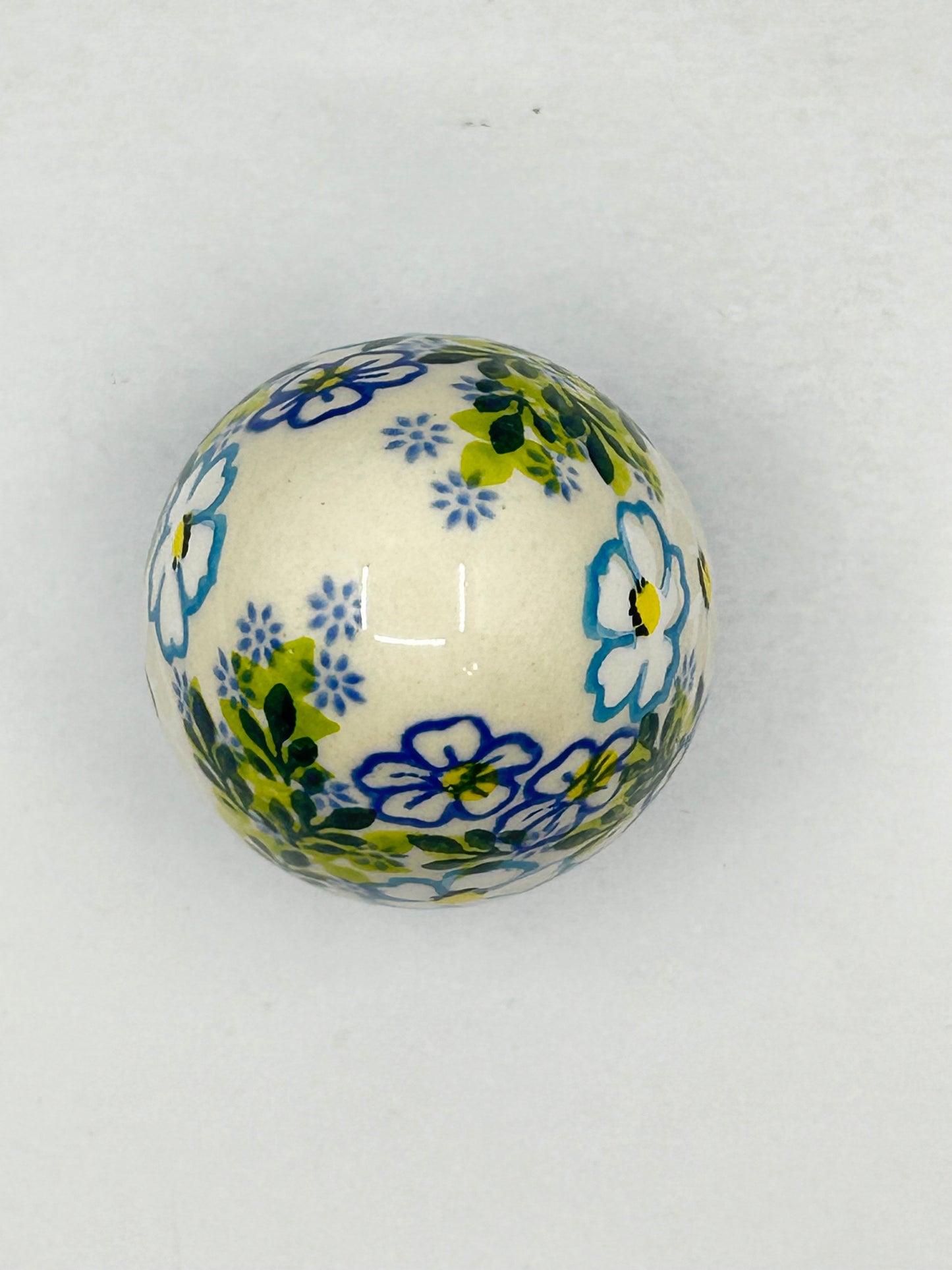 Kalich Stoneware Egg - White and Aqua Flower - Unikat