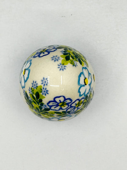 Kalich Stoneware Egg - White and Aqua Flower - Unikat