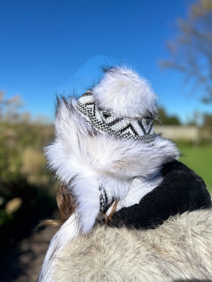 White Hat with Intricate Weave and Faux Fur