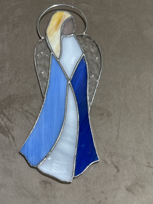 Tall Glass Prayer Angel with Blue Dress