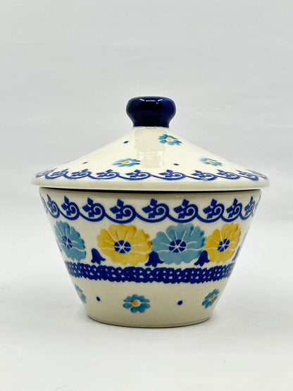 Jar ~ Yellow and Light Blue Flowers - T1