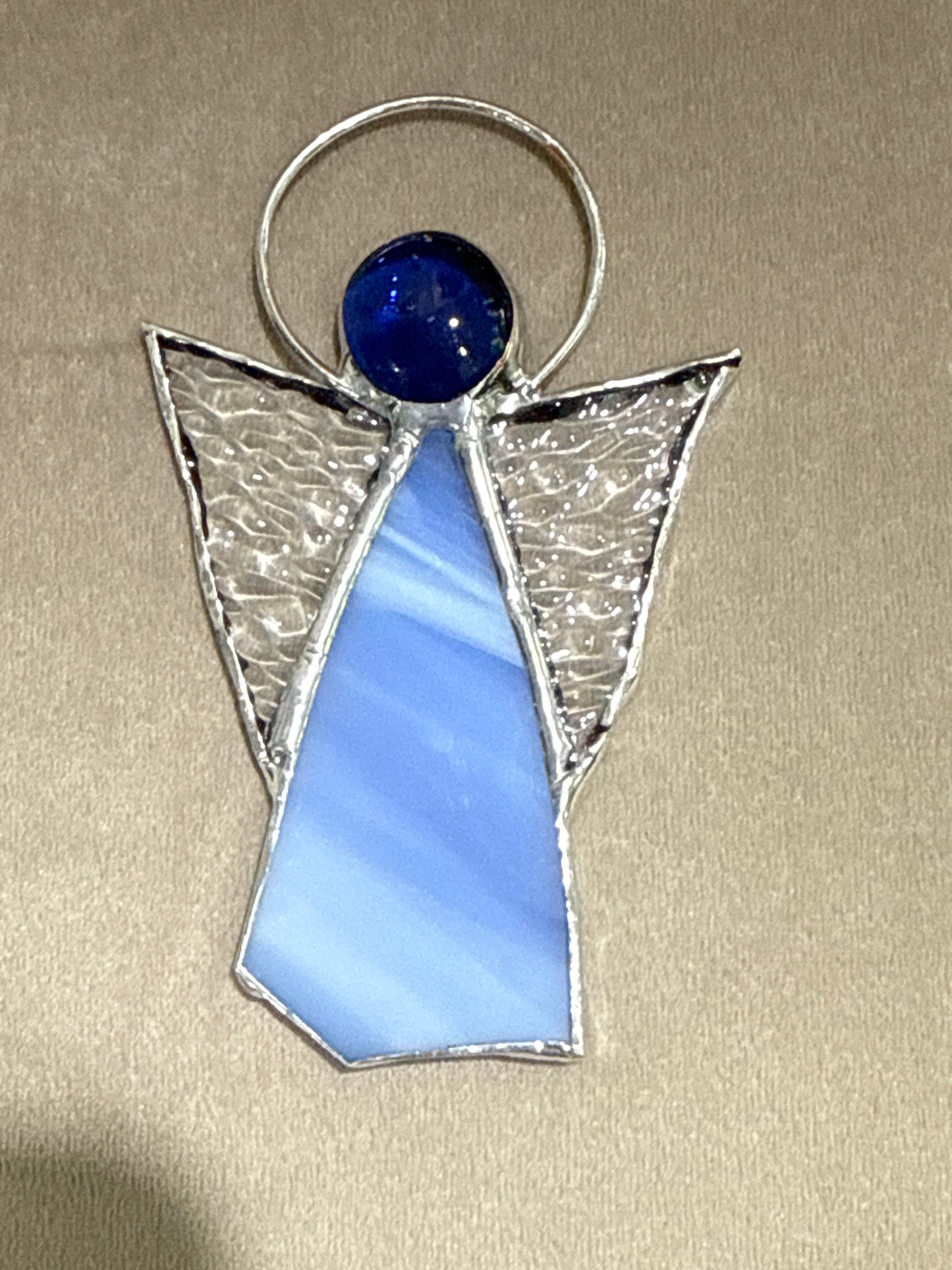 Light Blue Glass Angel with Krackle Glass Wings