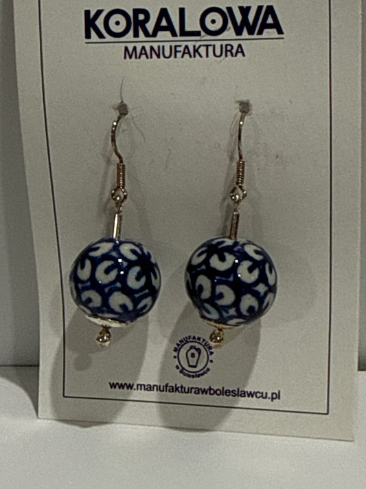 Blue Floral Polish Pottery Earrings