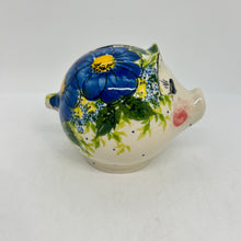 Load image into Gallery viewer, Piggy Bank - Deep Blue Flowers - A2