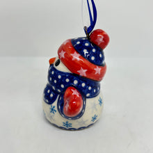 Load image into Gallery viewer, Snowman with Mittens Ornament - Dots/Snowflakes