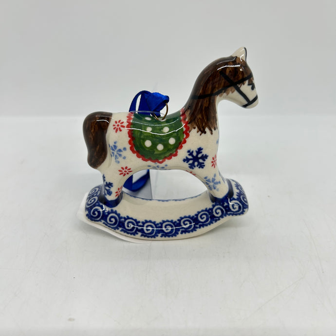 Rocking Horse Ornament - Green Saddle with Snowflakes