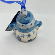 Load image into Gallery viewer, Snowman with Mittens Ornament - Blue Snowflakes