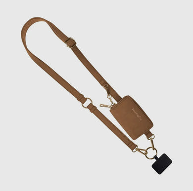 Clip & Go Brushed Vegan Leather Phone Lanyard - Brown