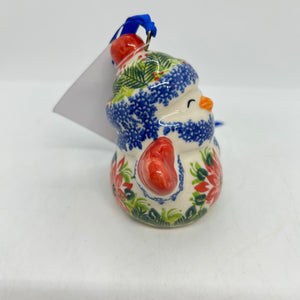 Snowman with Mittens Ornament - Poinsetta