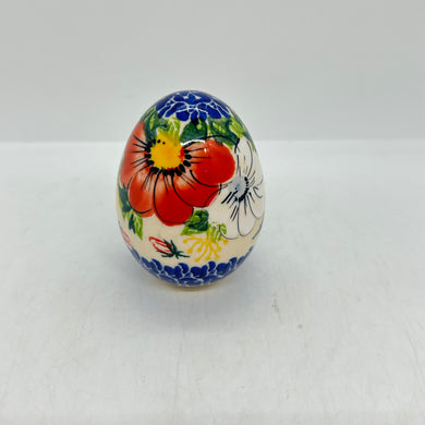 Kalich Stoneware Egg - Red White Floral Art