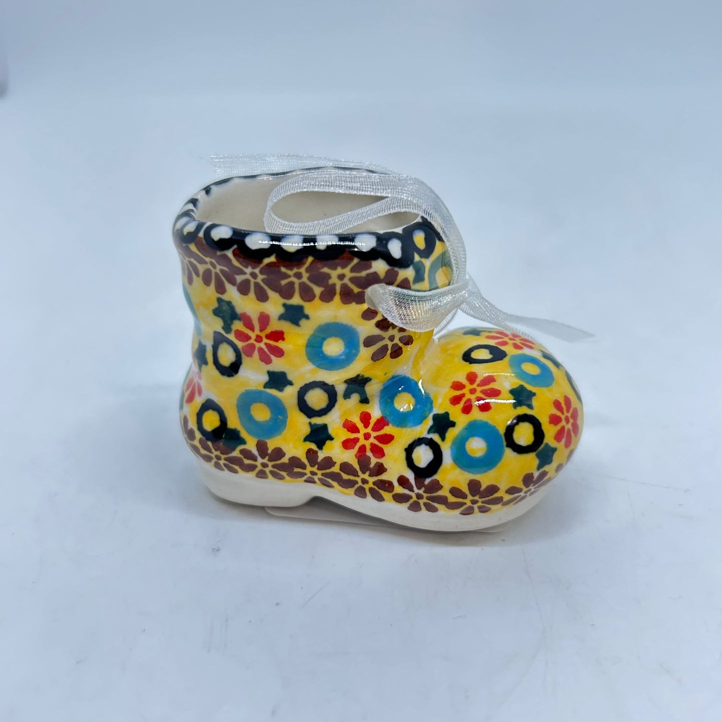 Christmas Boot Ornament - Yellow Dots
