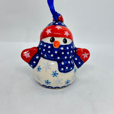 Snowman with Mittens Ornament - Dots/Snowflakes