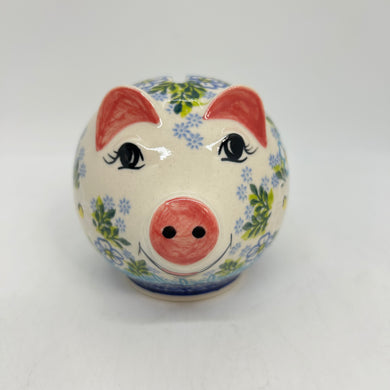 Piggy Bank - Blue Open Flowers