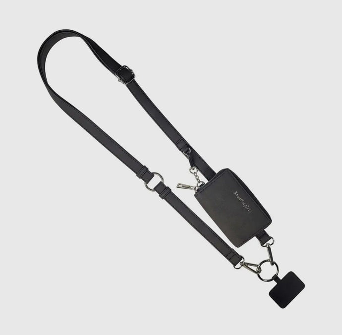 Clip & Go Brushed Vegan Leather Phone Lanyard - Black