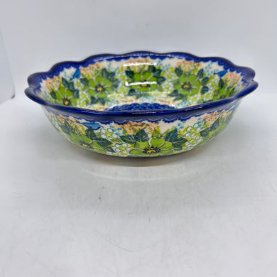 Scalloped Serving Bowl - Green Floral - A2