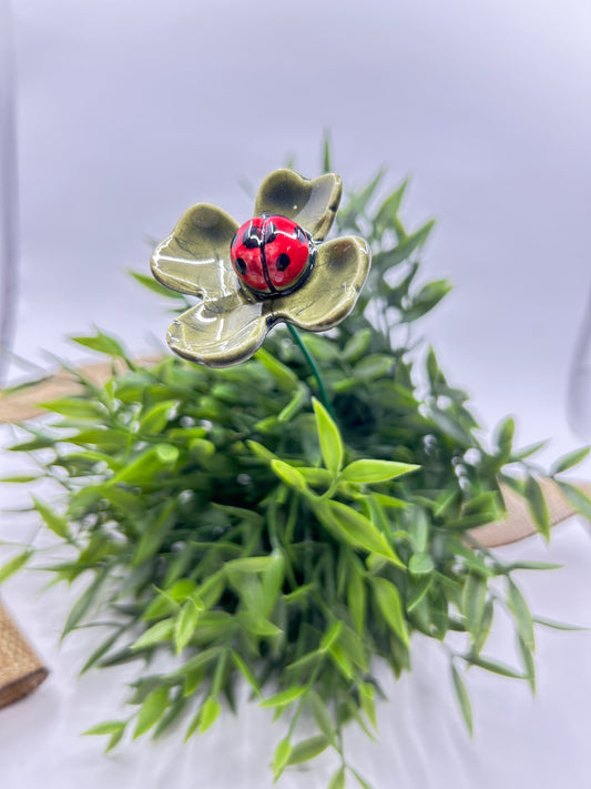 Ceramic Ladybug on Clover