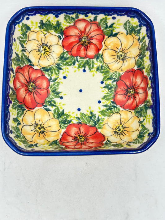 Square Baker - Red & Peach Flowers - A2*