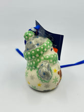 Load image into Gallery viewer, Snowman with Mittens Ornament - Green Hat- UXX3*