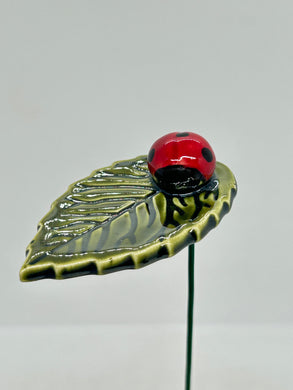 Ceramic Ladybug on Leaf