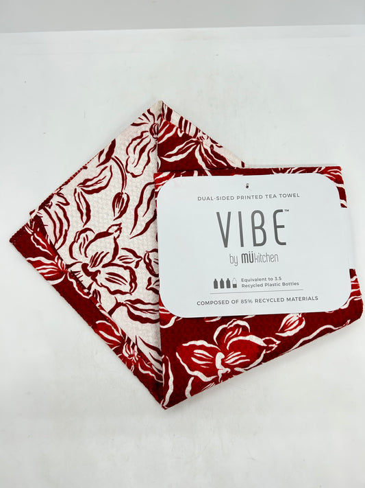 Water Lily Red Recycled Dual-Sided Tea Towel