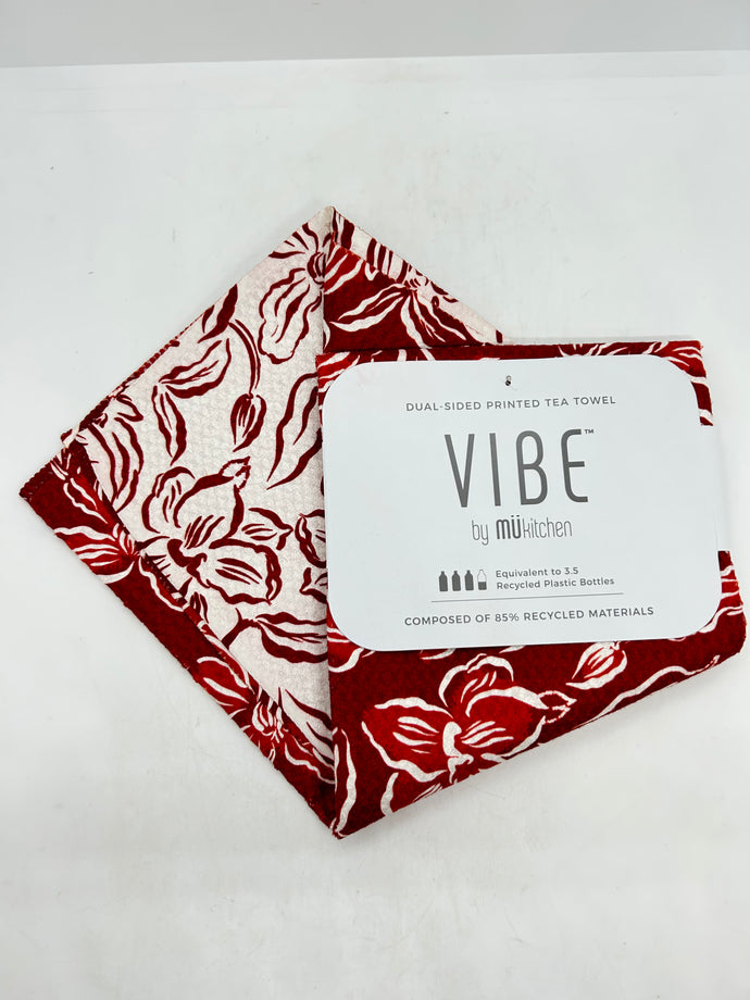 Water Lilly Red Recycled Dual-Sided Tea Towel