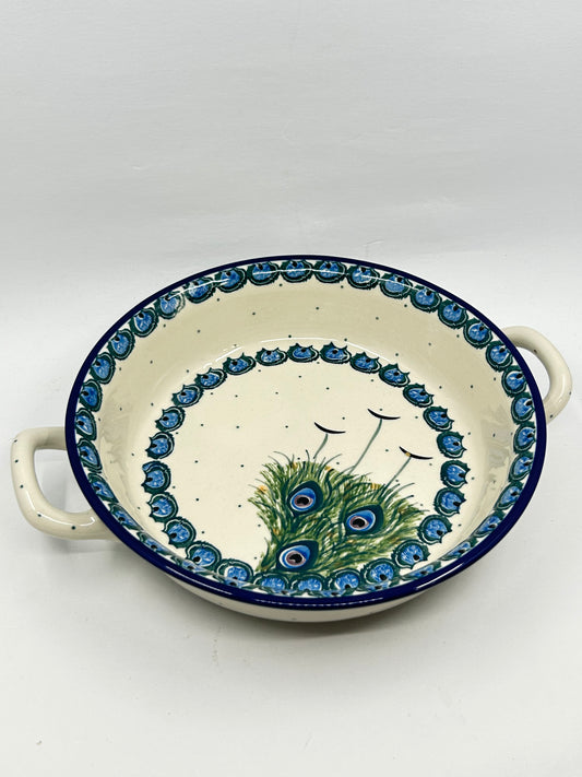 Pottery Misfit Baker ~ Round w/ Handles ~ 8 inch ~ 2127X - T3*